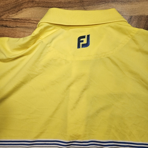 FootJoy Shirt Mens XL Bright Yellow Blue Stripe Golf Polo Performance Stretch - Picture 10 of 10